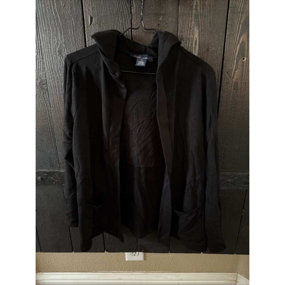 Lark + Grey Open Front Black Cardigan Hood Pockets Long Sleeve Womens Petite S I